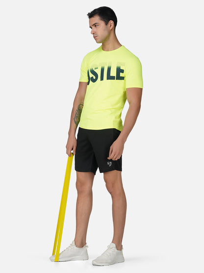 SG Round Neck Regular Comfort Fit T-Shirt For Mens & Boys, Fluro Yellow & Deep Black | Ideal for Trail Running, Fitness & Training, Jogging, Gym Wear & Fashion Wear