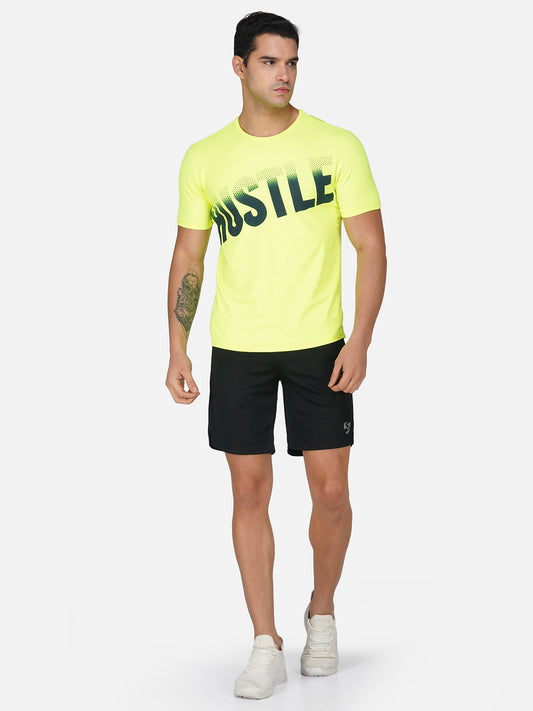 SG Round Neck Regular Comfort Fit T-Shirt For Mens & Boys, Fluro Yellow & Deep Black | Ideal for Trail Running, Fitness & Training, Jogging, Gym Wear & Fashion Wear