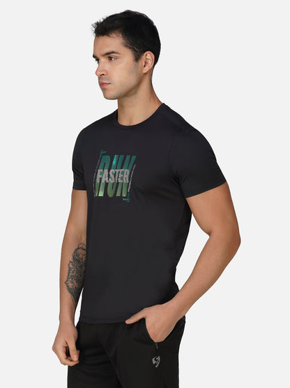 SG Round Neck Regular Comfort Fit T-Shirt For Mens & Boys, Carbon Black & Deep Teal | Ideal for Trail Running, Fitness & Training, Jogging, Gym Wear & Fashion Wear