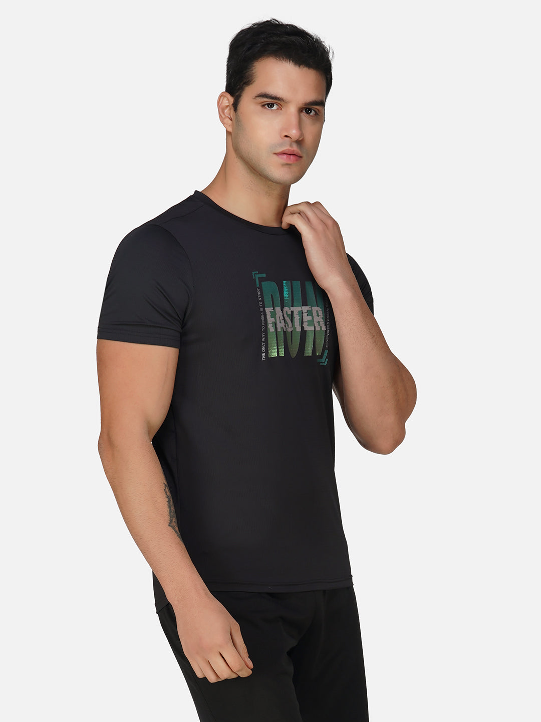 SG Round Neck Regular Comfort Fit T-Shirt For Mens & Boys, Carbon Black & Deep Teal | Ideal for Trail Running, Fitness & Training, Jogging, Gym Wear & Fashion Wear