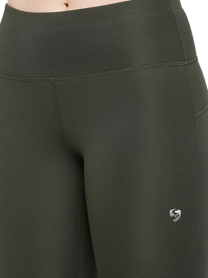 SG Women's Olive Tights | Ideal for Trail Running, Fitness & Training, Jogging, Regular & Fashion Wear