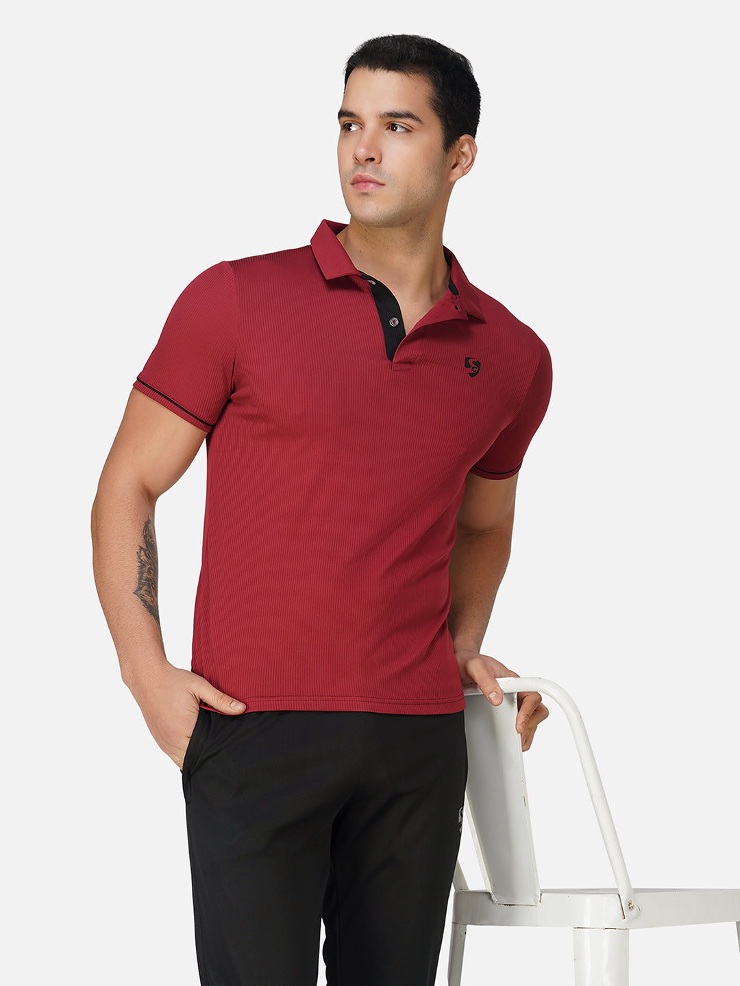 SG Regular Comfort Fit Polo T-Shirt For Mens & Boys, Deep Black & Maroon | Ideal for Trail Running, Fitness & Training, Jogging, Gym Wear & Fashion Wear