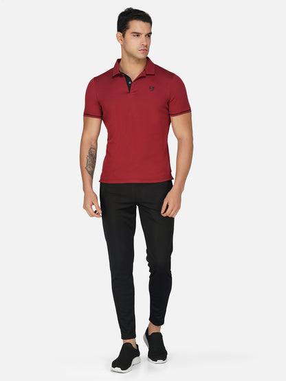 SG Regular Comfort Fit Polo T-Shirt For Mens & Boys, Deep Black & Maroon | Ideal for Trail Running, Fitness & Training, Jogging, Gym Wear & Fashion Wear