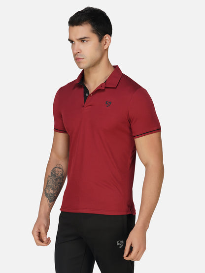 SG Regular Comfort Fit Polo T-Shirt For Mens & Boys, Deep Black & Maroon | Ideal for Trail Running, Fitness & Training, Jogging, Gym Wear & Fashion Wear