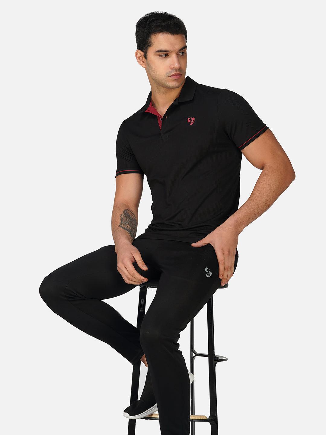 SG Regular Comfort Fit Polo T-Shirt For Mens & Boys, Deep Black & Maroon | Ideal for Trail Running, Fitness & Training, Jogging, Gym Wear & Fashion Wear