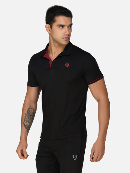 SG Regular Comfort Fit Polo T-Shirt For Mens & Boys, Deep Black & Maroon | Ideal for Trail Running, Fitness & Training, Jogging, Gym Wear & Fashion Wear