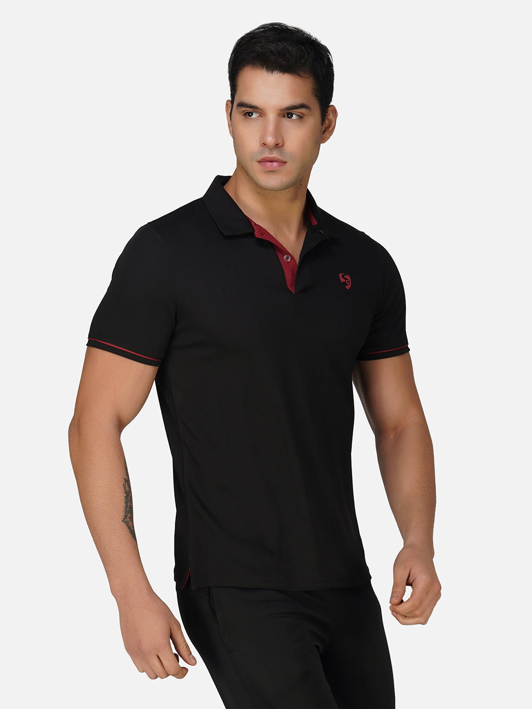 SG Regular Comfort Fit Polo T-Shirt For Mens & Boys, Deep Black & Maroon | Ideal for Trail Running, Fitness & Training, Jogging, Gym Wear & Fashion Wear