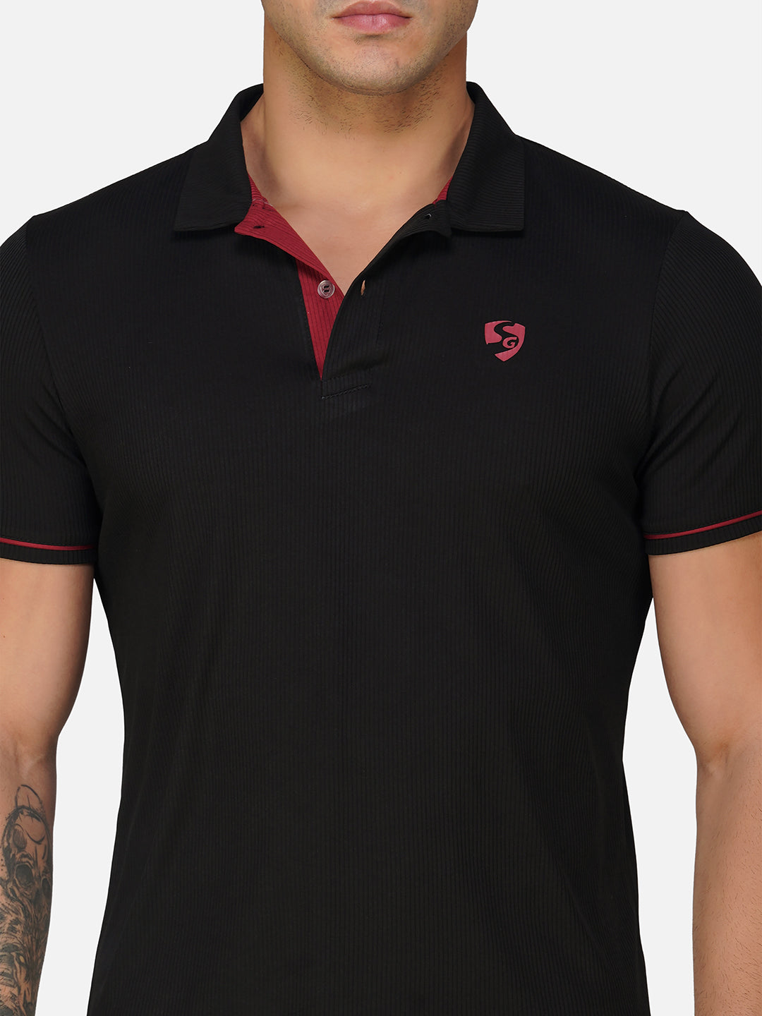 SG Regular Comfort Fit Polo T-Shirt For Mens & Boys, Deep Black & Maroon | Ideal for Trail Running, Fitness & Training, Jogging, Gym Wear & Fashion Wear