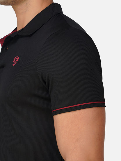 SG Regular Comfort Fit Polo T-Shirt For Mens & Boys, Deep Black & Maroon | Ideal for Trail Running, Fitness & Training, Jogging, Gym Wear & Fashion Wear