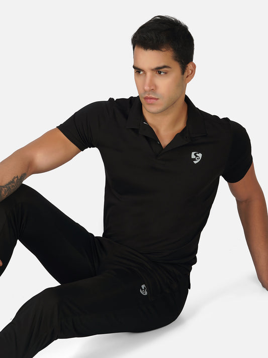 SG Men's Polo T-Shirt | Ideal for Trail Running, Fitness & Training, Jogging, Regular & Fashion Wear, JET BLACK