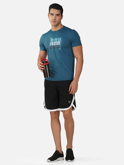 SG Round Neck Regular Comfort Fit T-Shirt For Mens & Boys, Carbon Black & Deep Teal | Ideal for Trail Running, Fitness & Training, Jogging, Gym Wear & Fashion Wear