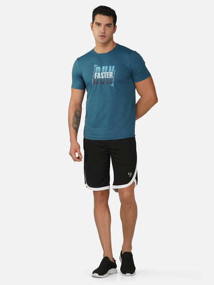 SG Round Neck Regular Comfort Fit T-Shirt For Mens & Boys, Carbon Black & Deep Teal | Ideal for Trail Running, Fitness & Training, Jogging, Gym Wear & Fashion Wear