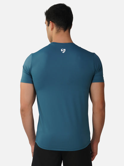 SG Round Neck Regular Comfort Fit T-Shirt For Mens & Boys, Carbon Black & Deep Teal | Ideal for Trail Running, Fitness & Training, Jogging, Gym Wear & Fashion Wear