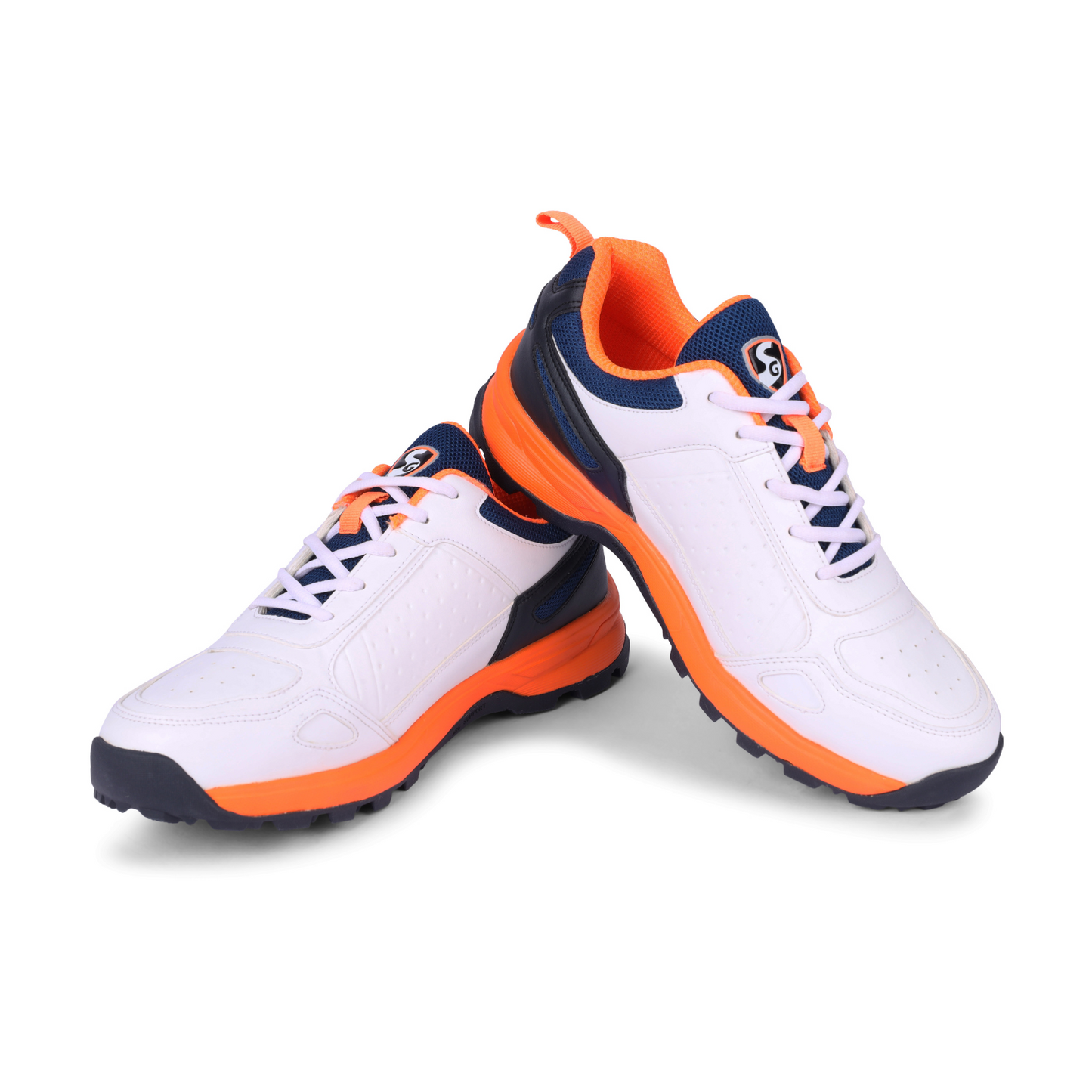 SG CLUB 6.0 Cricket Shoe: Classic White with Navy and Orange Accents for Style and Performance