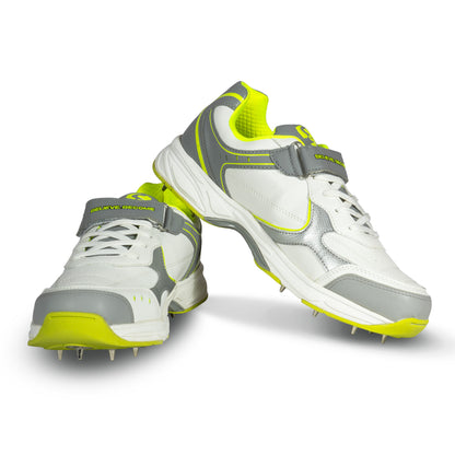 SG ARMOUR SPIKE Cricket Shoes in White/Grey/Lime – Your Ultimate Cricket Companion