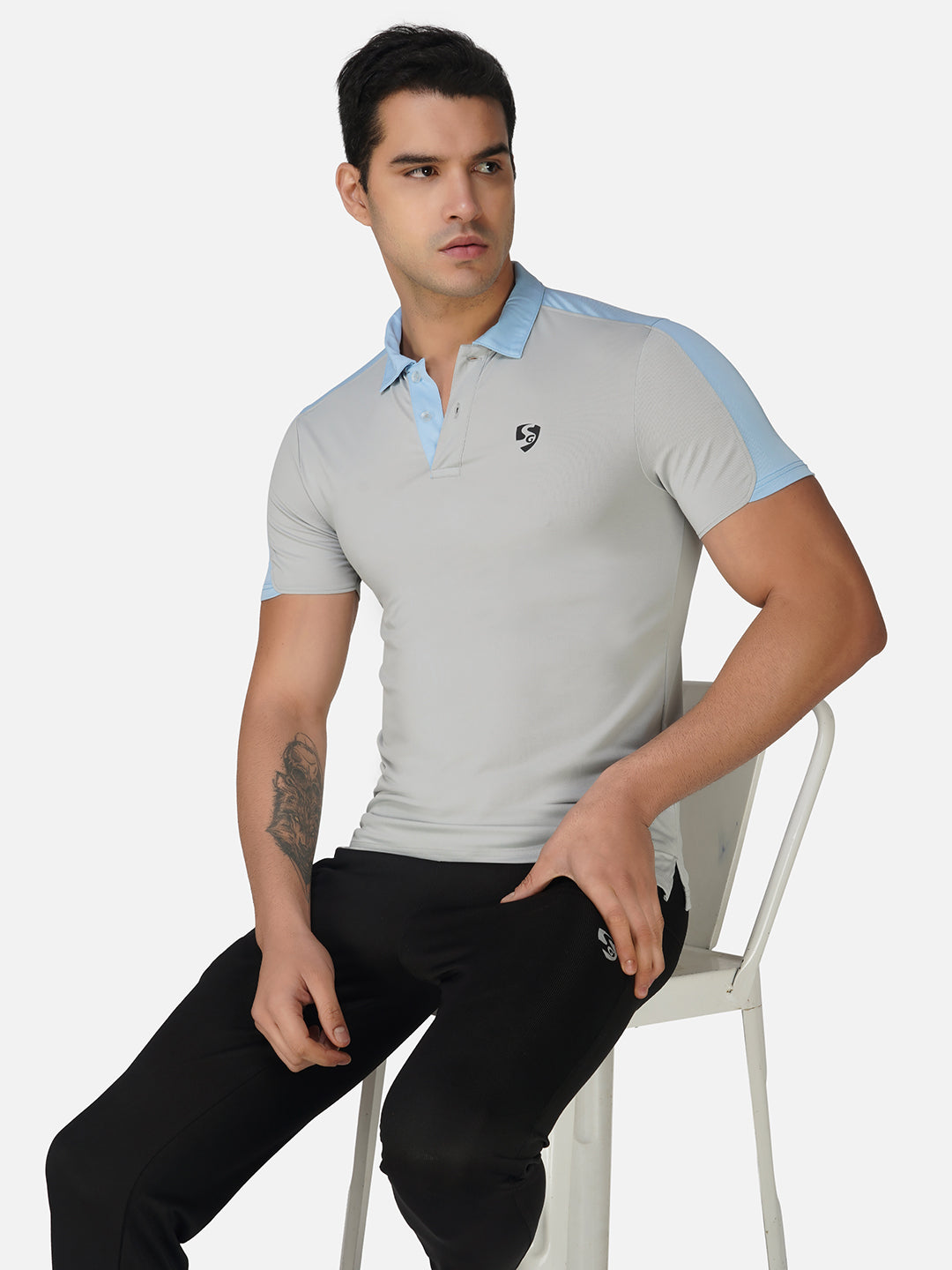 SG Regular Comfort Fit Polo T-Shirt For Mens & Boys, Light Grey/Skyblue & Marble White/Petrol | Ideal for Trail Running, Fitness & Training, Jogging, Gym Wear & Fashion Wear