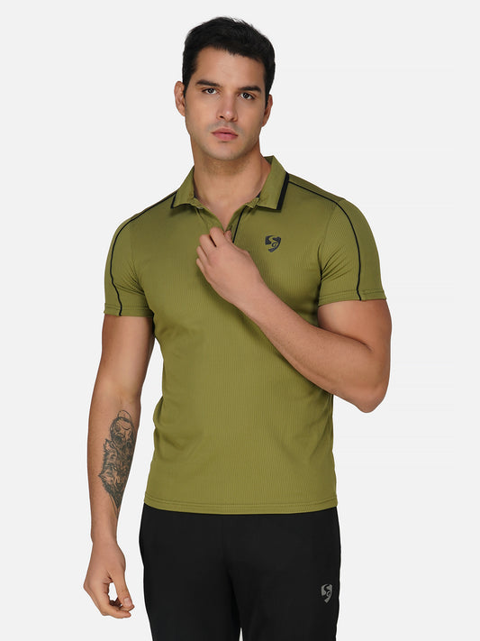 SG Men's Polo T-Shirt | Ideal for Trail Running, Fitness & Training, Jogging, Regular & Fashion Wear, OLIVE GREEN