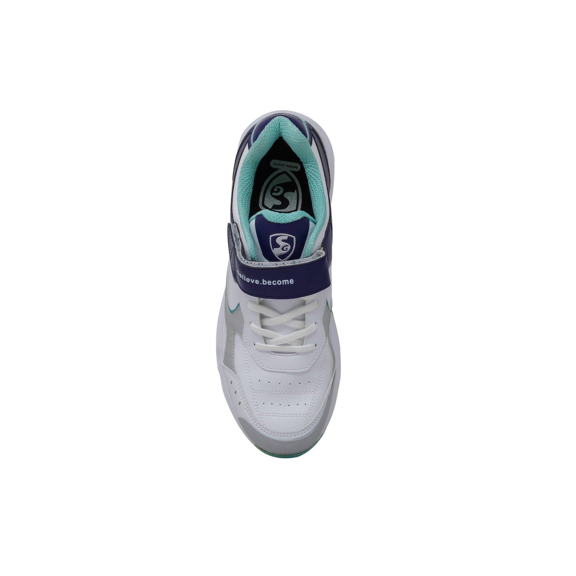 SG ARMOUR STUD Cricket Shoes in White/Navy/Teal – Your Ultimate Cricket Companion
