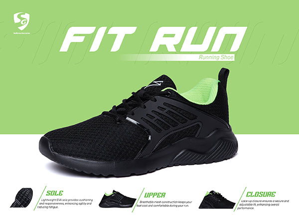 Unpar By SG Fit-Run Running Sports Shoes For Men, Black | Ideal for Running/Walking/Gym/Jogging/Training Sports Fashion Footwear