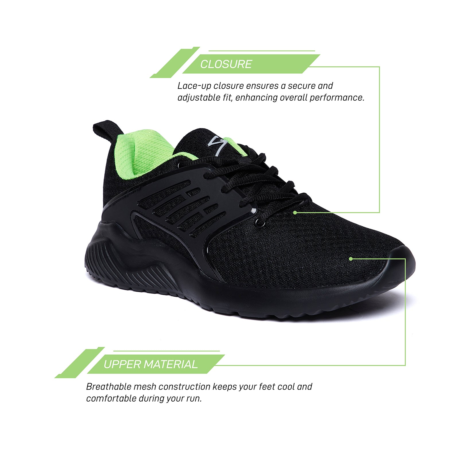 Unpar By SG Fit-Run Running Sports Shoes For Men, Black | Ideal for Running/Walking/Gym/Jogging/Training Sports Fashion Footwear