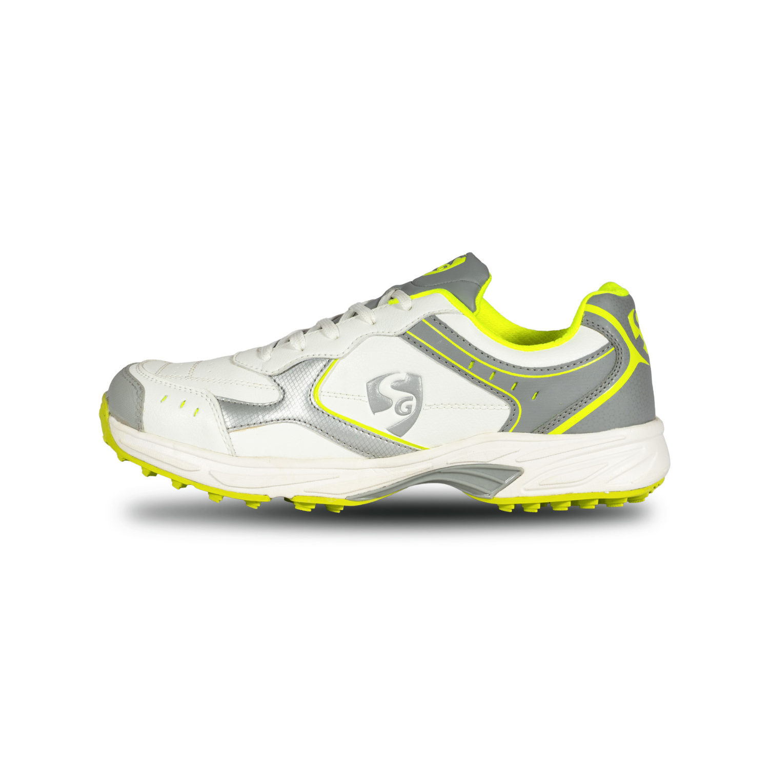 SG ARMOUR STUD Cricket Shoes in White/Grey/Lime – Your Ultimate Cricket Companion
