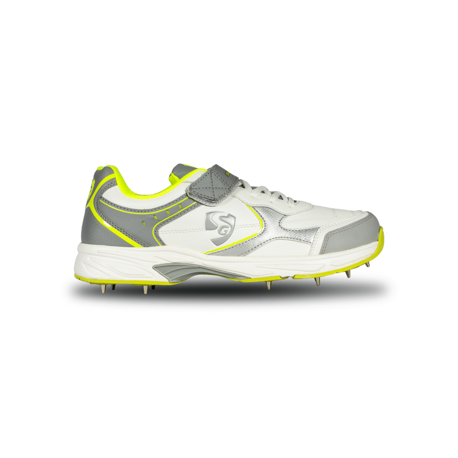 SG ARMOUR SPIKE Cricket Shoes in White/Grey/Lime – Your Ultimate Cricket Companion