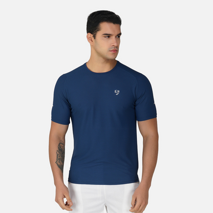 SG Round Neck Regular Comfort Fit T-Shirt For Mens & Boys, Airforce Blue & Dark Grey | Ideal for Trail Running, Fitness & Training, Jogging, Gym Wear & Fashion Wear