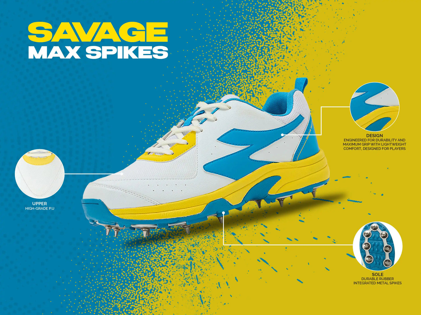 SG SAVAGE MAX SPIKES White/Yellow/Sky Blue
