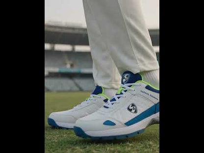 SG CLUB 6.0 Cricket Shoe: Classic White with Royal Blue and Lime Accents for Style and Performance