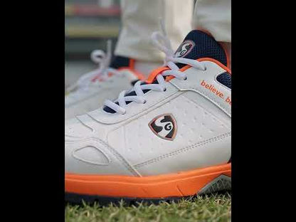 SG CLUB 6.0 Cricket Shoe: Classic White with Navy and Orange Accents for Style and Performance