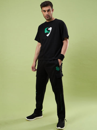 SG UNPAR X SAM CURRAN MEN'S BLACK PREMIUM OVERSIZE STREET-WEAR TEE | STYLED CHEST PRINT